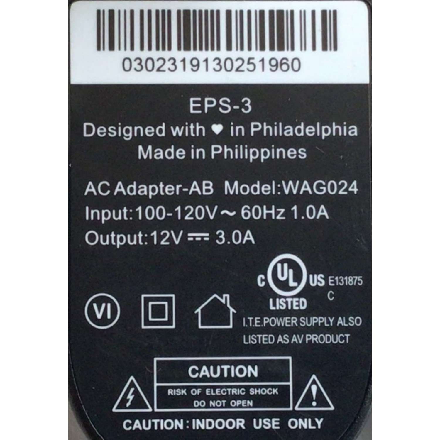 CARGADOR / ADAPTADOR DE FUENTE DE ALIMENTACION AC XFINITY / NUMERO DE PARTE WAG024 / EPS-3 / ENTRADA VCA 100-120V~ 60HZ 1.0A / SALIDA VCD 12V 3.0A / MODELO WAG024 - Imagen 3